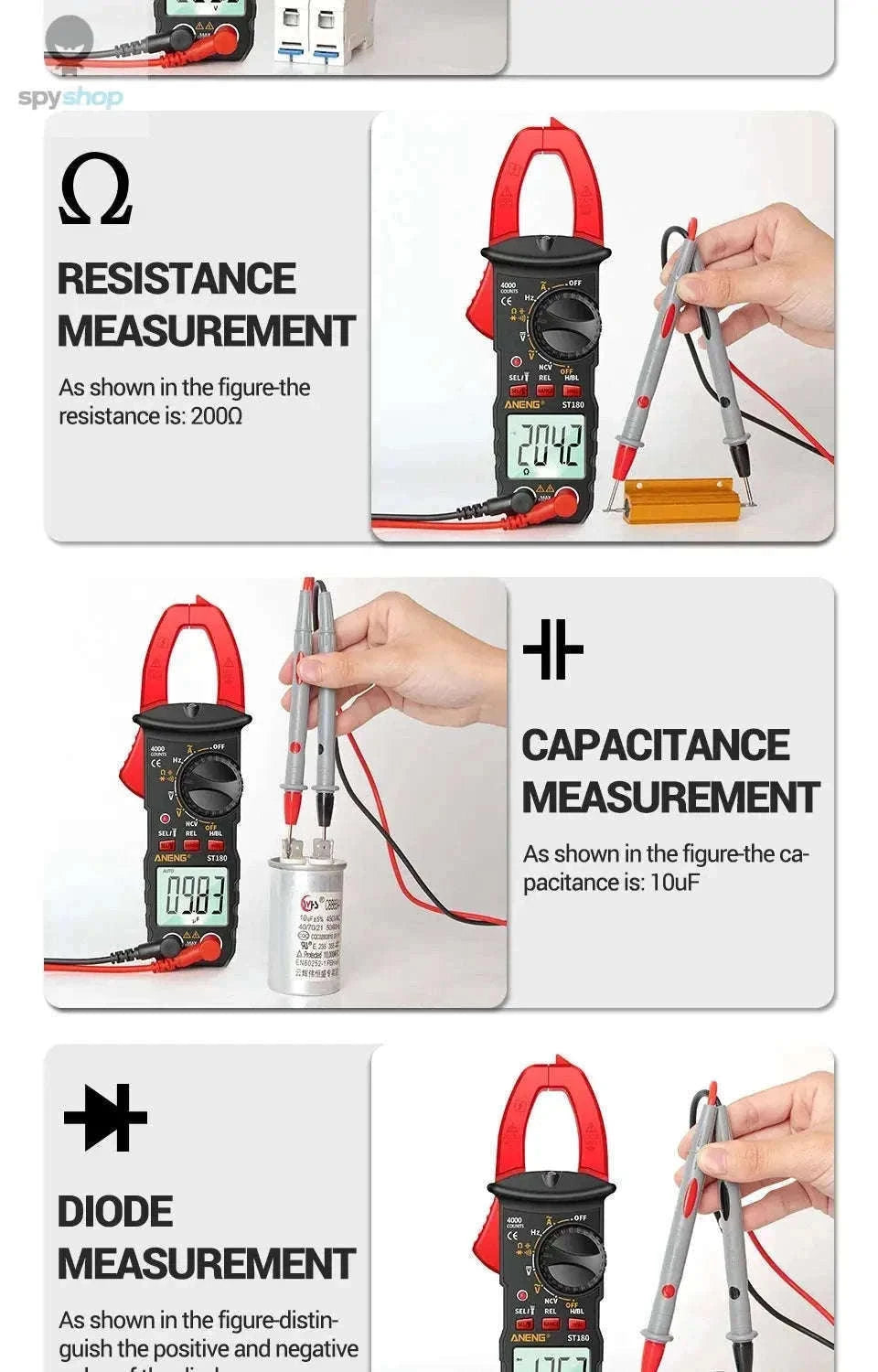 ANENG ST180 Digital Clamp Meter for Fast Electrical Testing-ST180 black