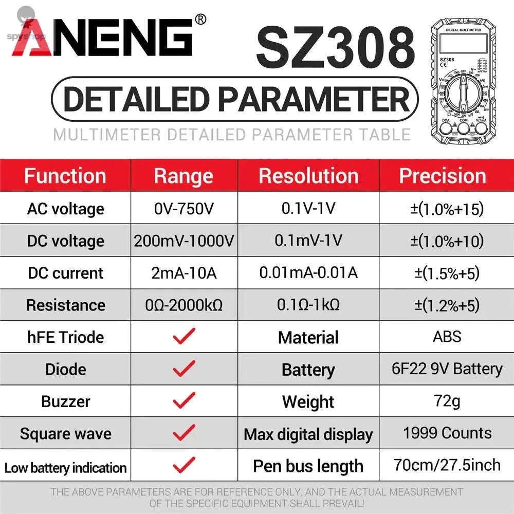 ANENG SZ308 Digital Multimeter for Everyday Electrical Testing-SZ309 Red