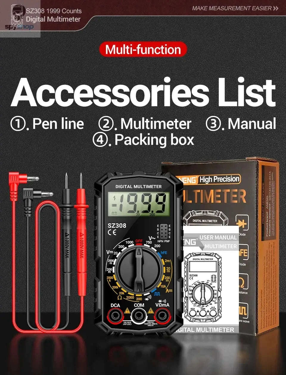 ANENG SZ308 Digital Multimeter-SZ309 Red