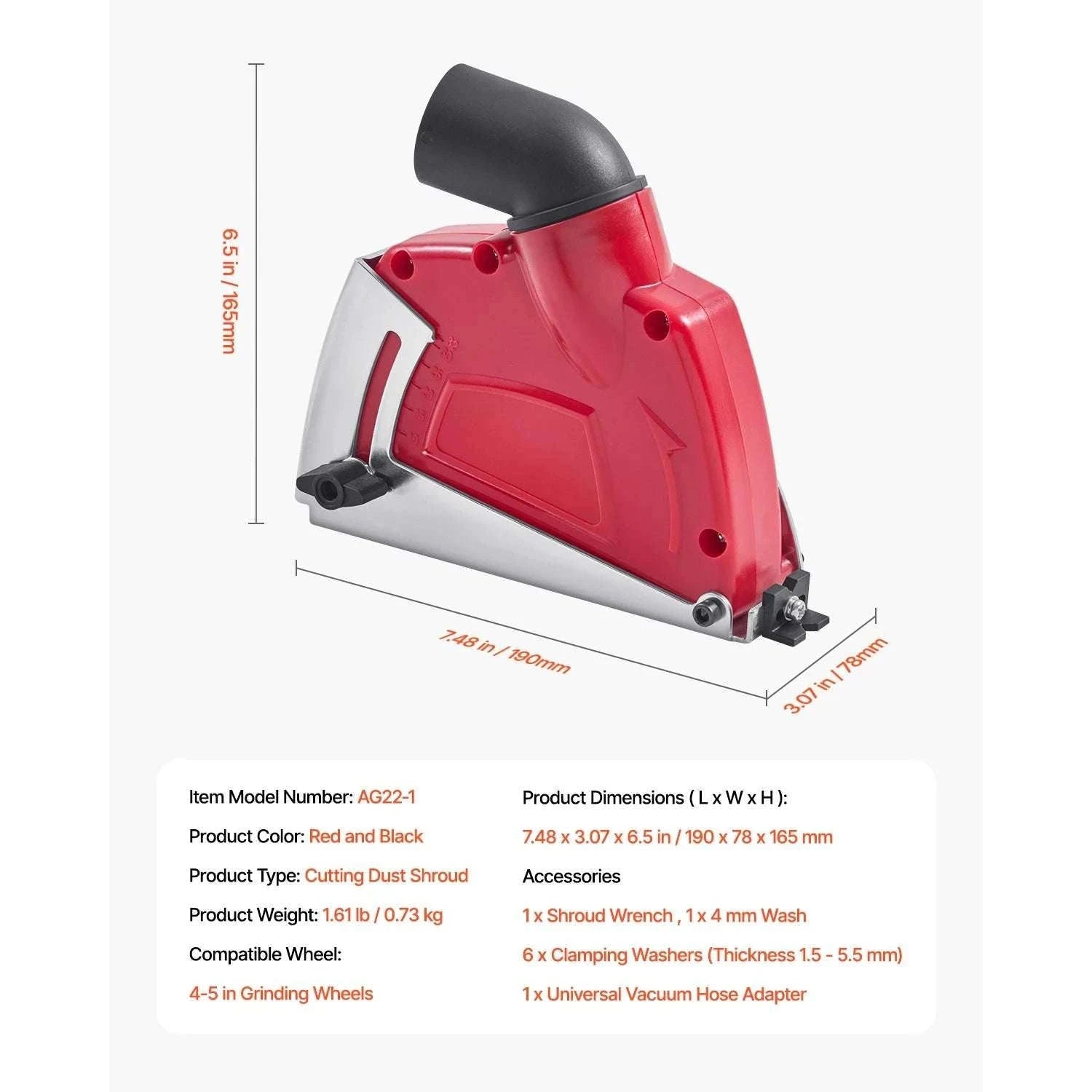 Angle Grinder Dust Shroud 4–5 Inch with Adjustable Depth & Vacuum Port-4-5inch / United States