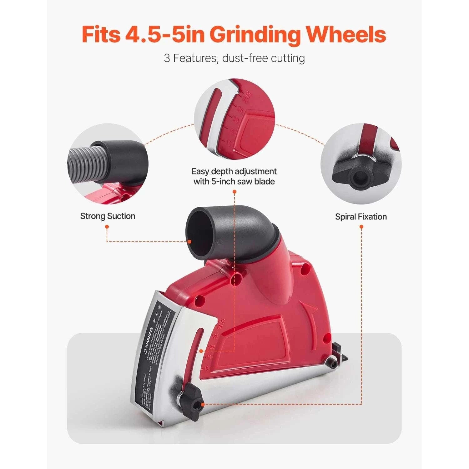 Angle Grinder Dust Shroud 4–5 Inch with Adjustable Depth & Vacuum Port-4-5inch / United States