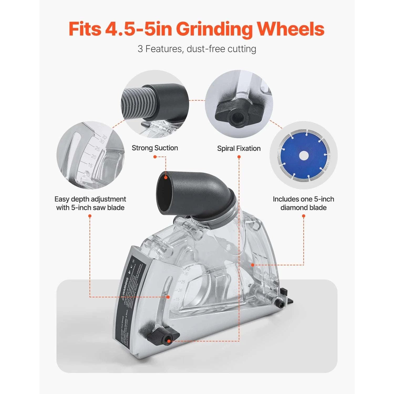 Angle Grinder Dust Shroud 4-5" with Adjustable Depth & Vacuum Port-4-5inch 5inch / United States