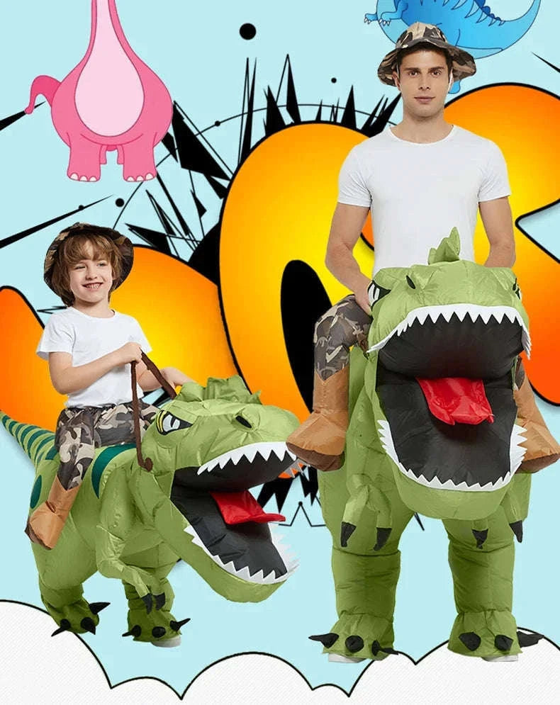 Animal Cartoon Riding T-Rex Inflatable Dinosaur Costume-Fit Height 120-145cm / One Size / China Mainland