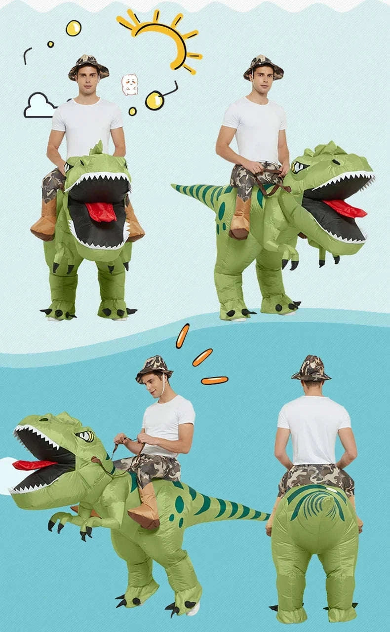 Animal Cartoon Riding T-Rex Inflatable Dinosaur Costume-Fit Height 120-145cm / One Size / China Mainland