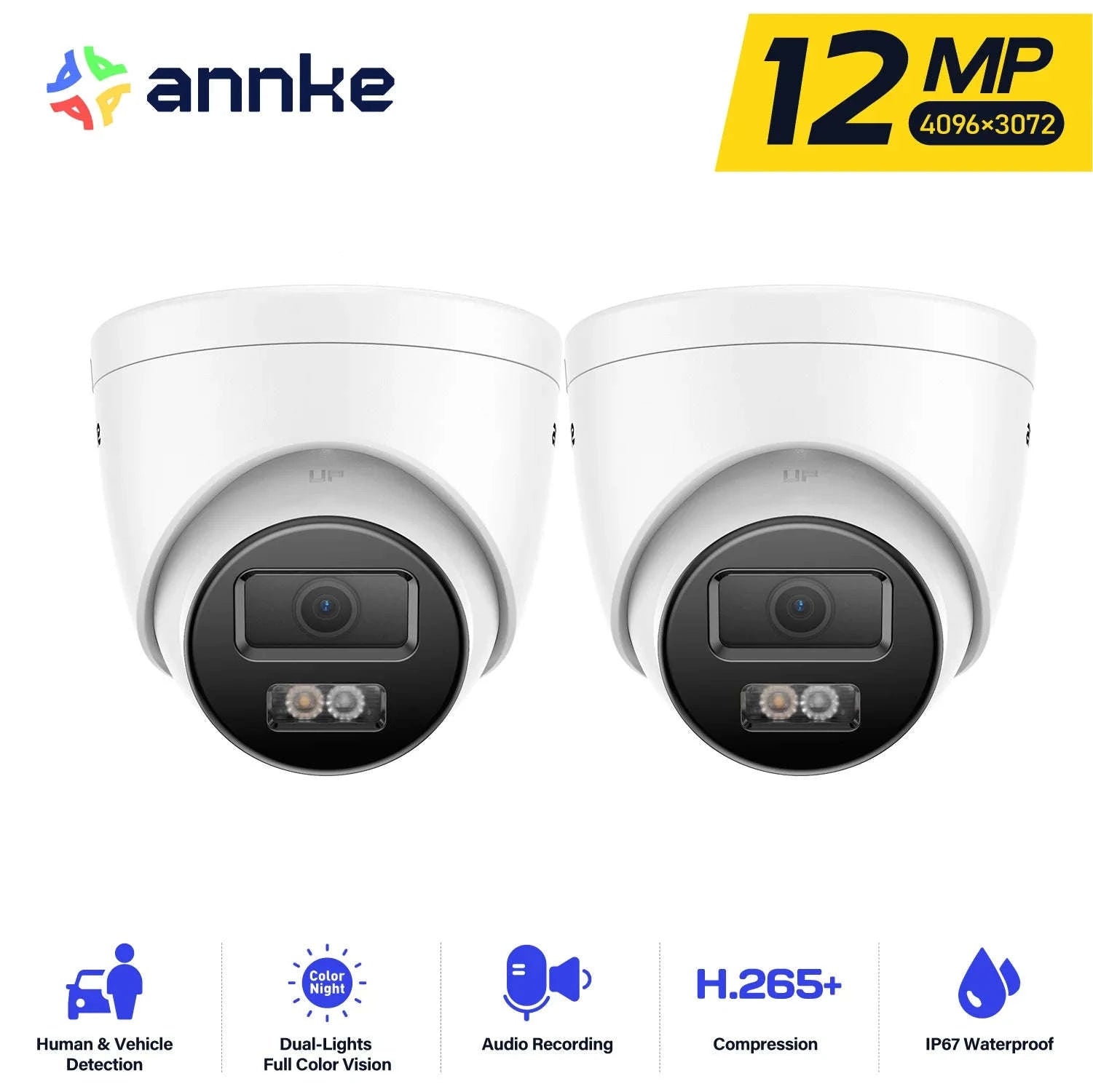 ANNKE 12MP Outdoor PoE Security Camera with Dual Light-12MP Turret / United States