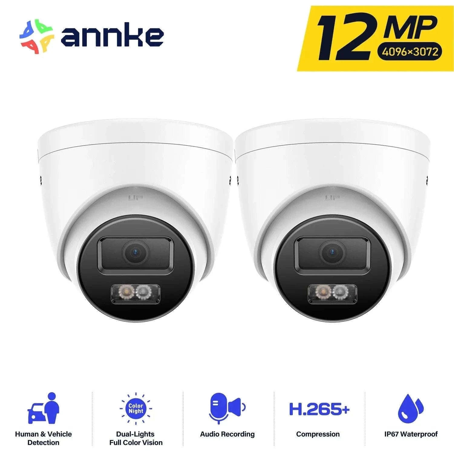 ANNKE 12MP Outdoor PoE Security Camera with Smart Dual Light-2pcs Dome / Australia