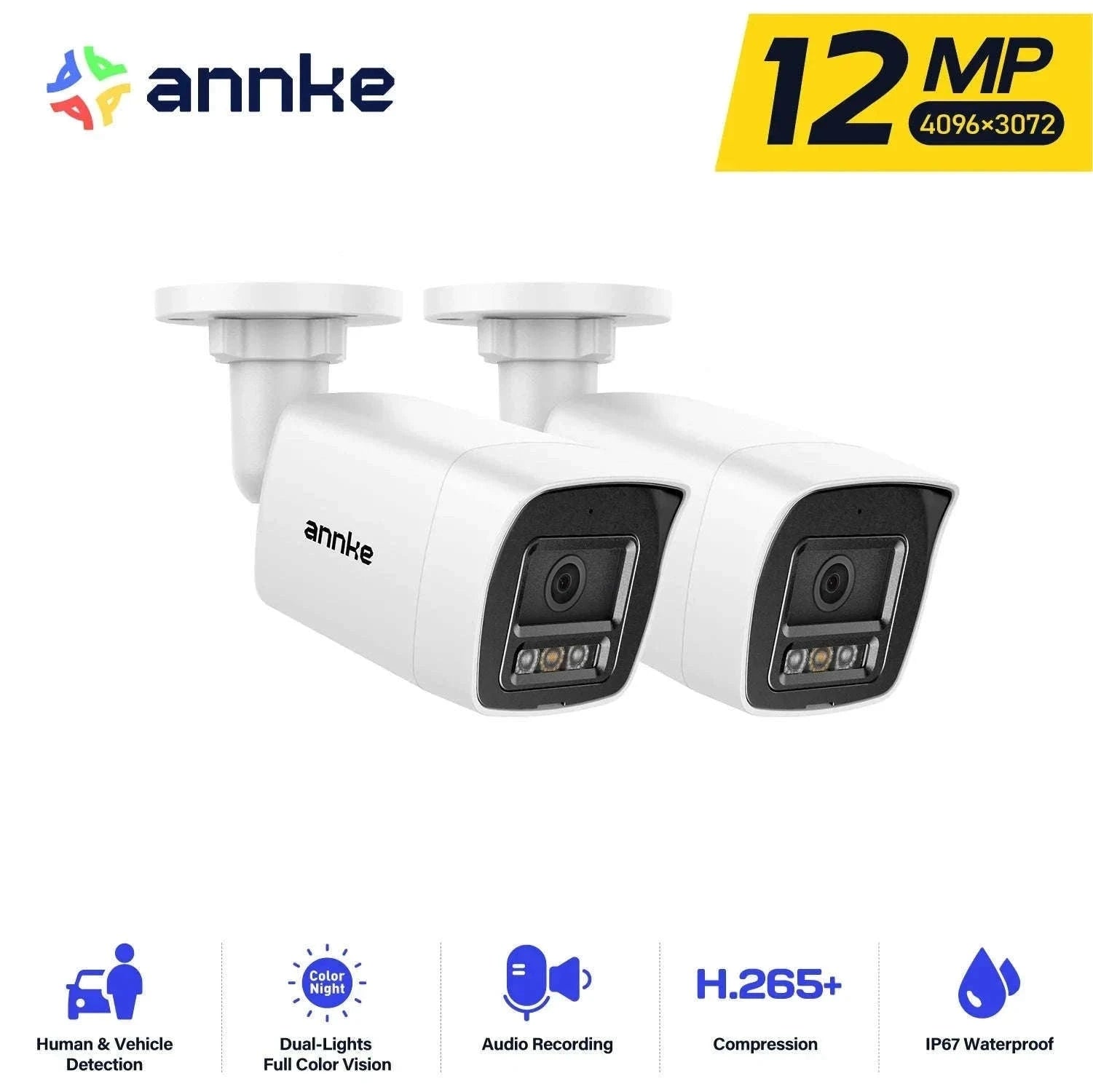 ANNKE 12MP Outdoor PoE Security Camera with Smart Dual Light-2pcs Dome / Australia