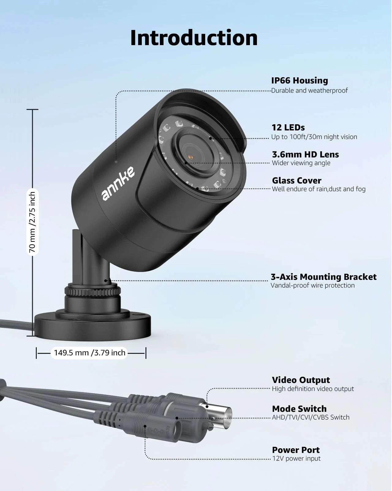 ANNKE 2MP 1080P Outdoor Security Camera with Smart IR-black / United States