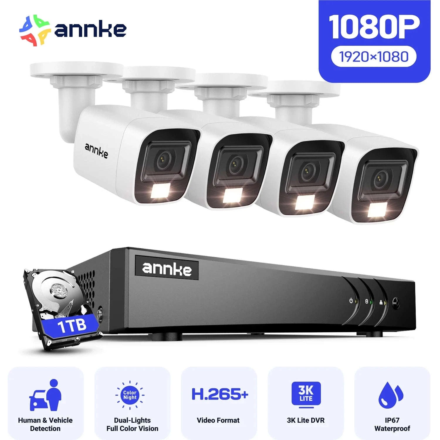 ANNKE 4-Camera 1080P Security Camera System with Human Detection-None / United Kingdom
