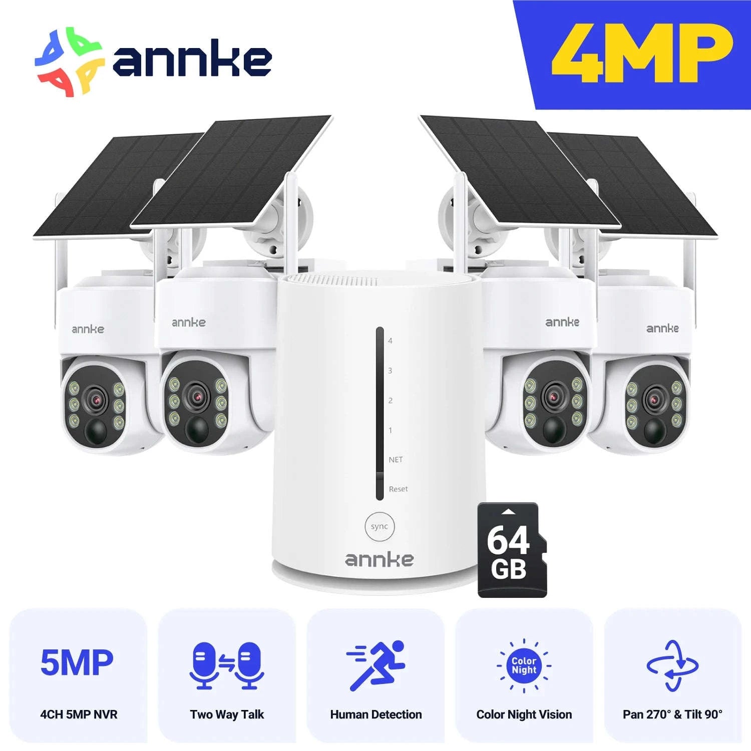 ANNKE 4MP Wireless Security Camera System with Solar Power-No SD Card / United States