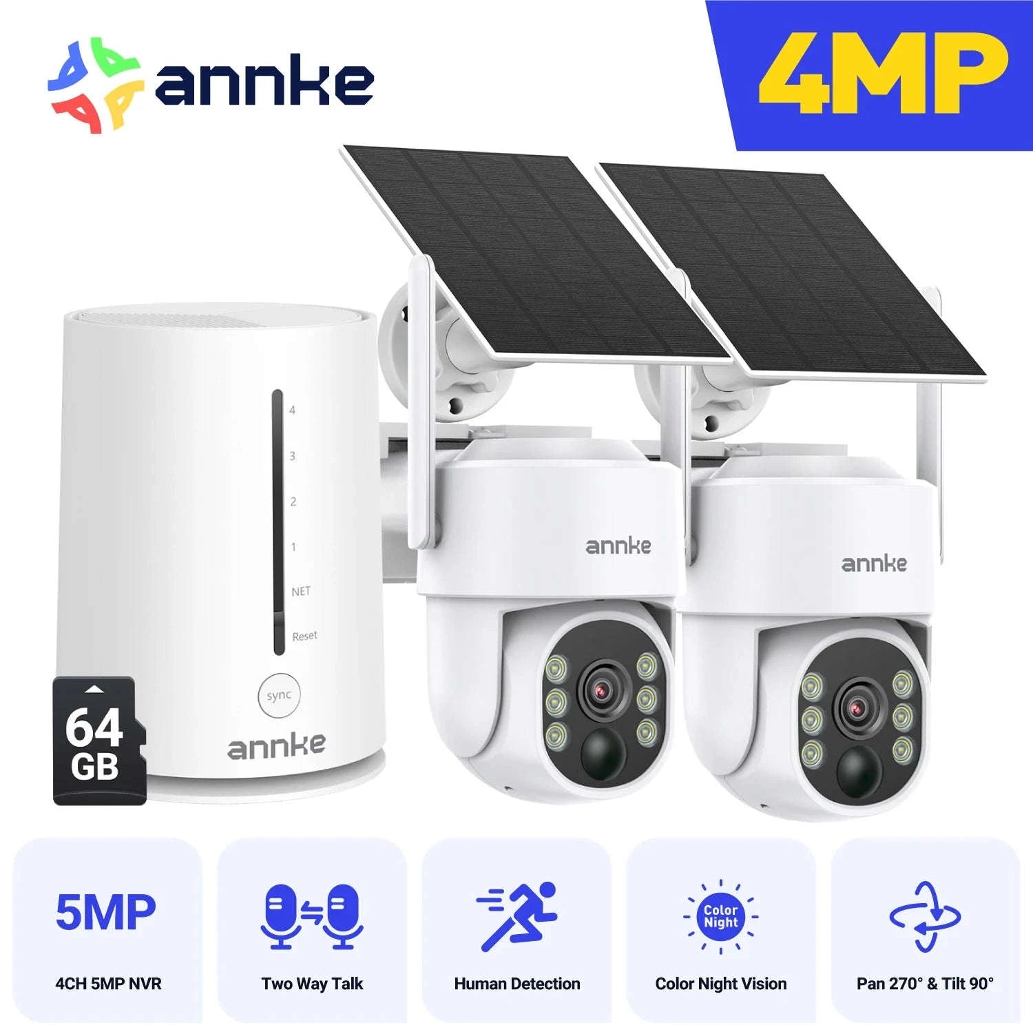 ANNKE 4MP Wireless Security Camera System with Solar Power-No SD Card / United States