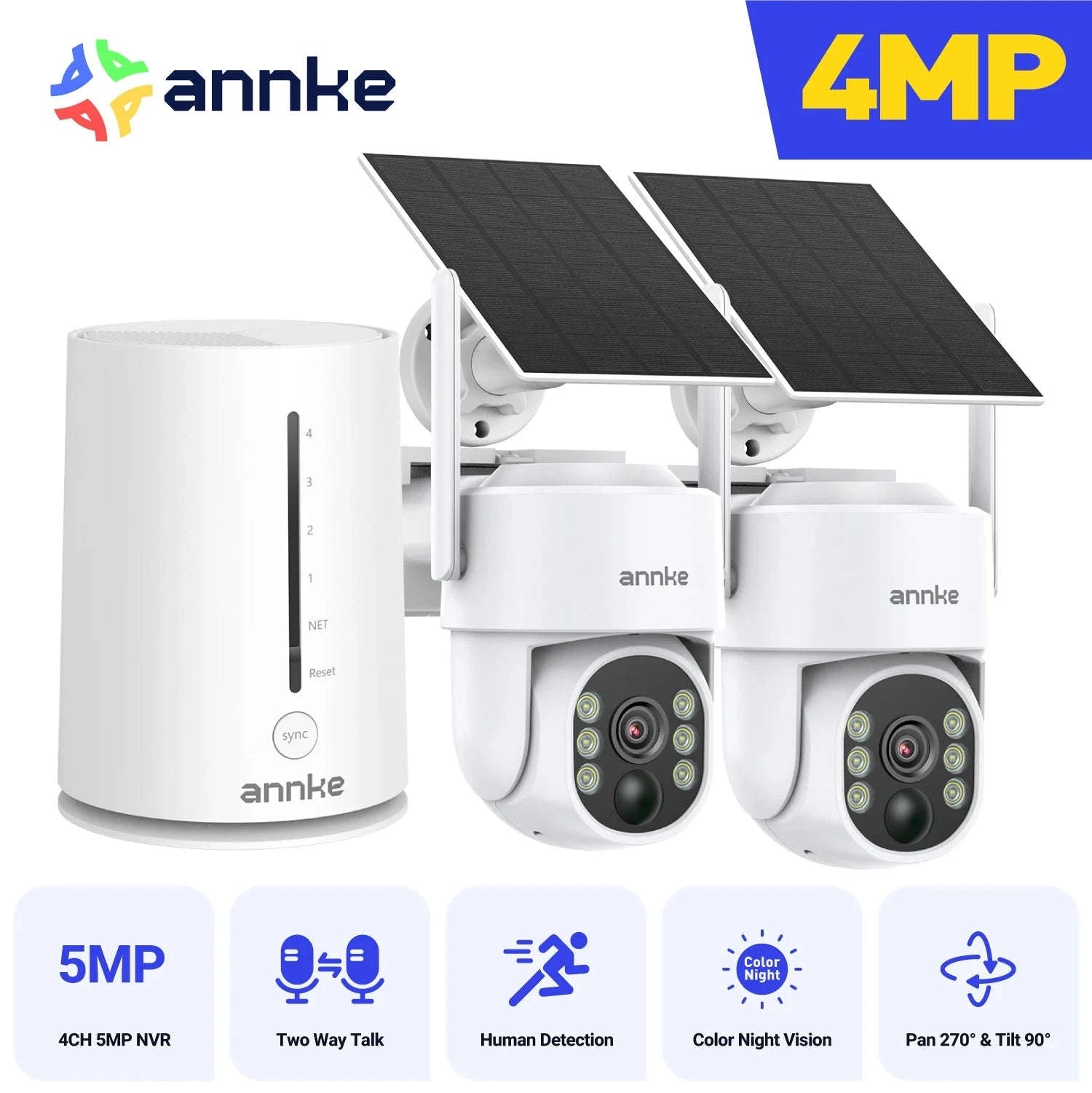 ANNKE 4MP Wireless Security Camera System with Solar Power-No SD Card / United States