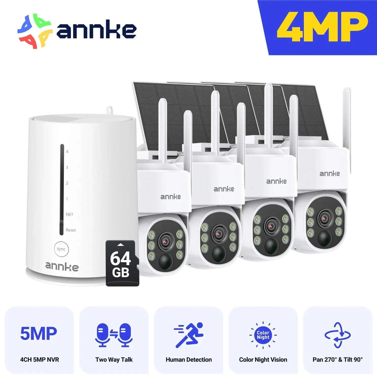 ANNKE 4MP Wireless Solar WiFi Security Camera System, 4 Pack-No Card / CZECH REPUBLIC