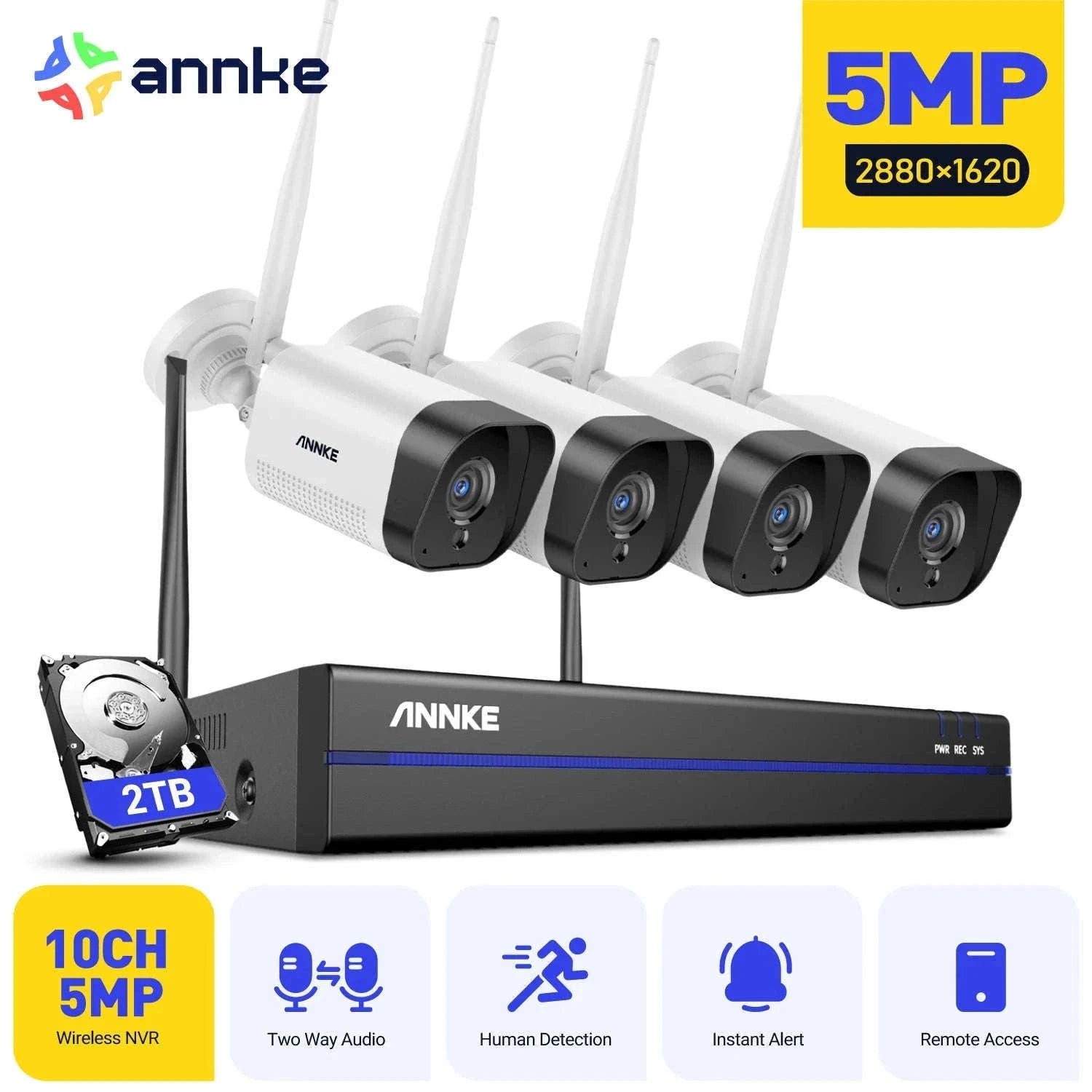 ANNKE 5MP WiFi CCTV System with 10CH NVR and 4 Cameras-spain / 2T