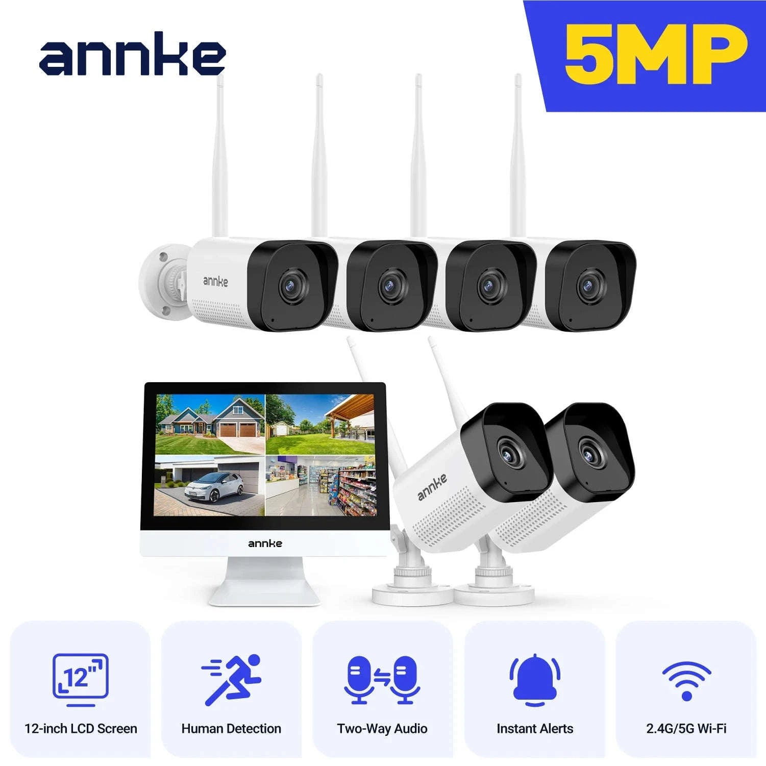 ANNKE 5MP Wireless Security Camera Kit with 12-inch Monitor-With 6pcs cam / CZECH REPUBLIC