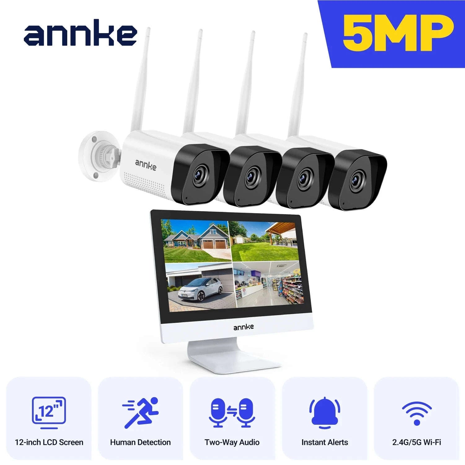 ANNKE 5MP Wireless Security Camera Kit with 12-inch Monitor-With 6pcs cam / CZECH REPUBLIC