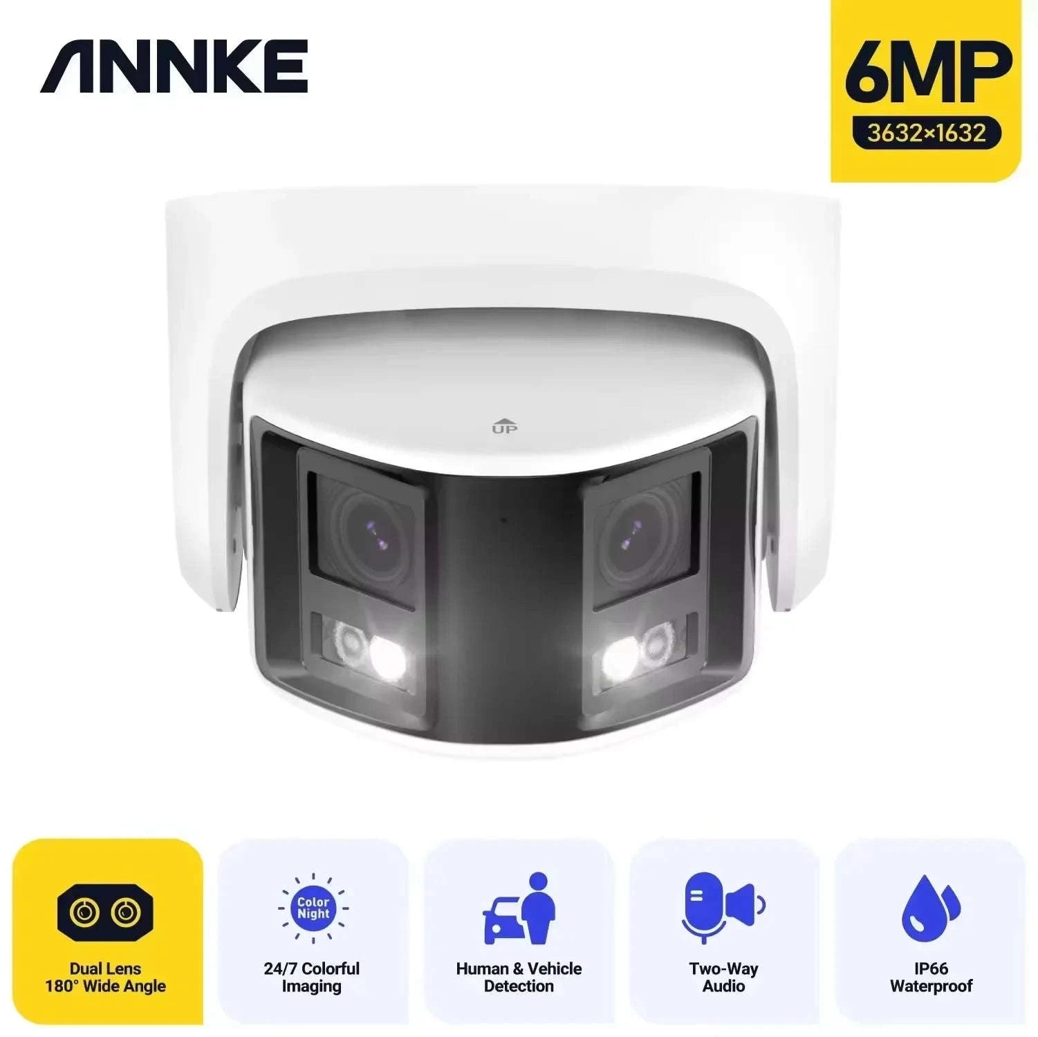 Annke 6MP 180° Panoramic PoE Dual‑Lens Security Camera-8MP Dual Lens / United States