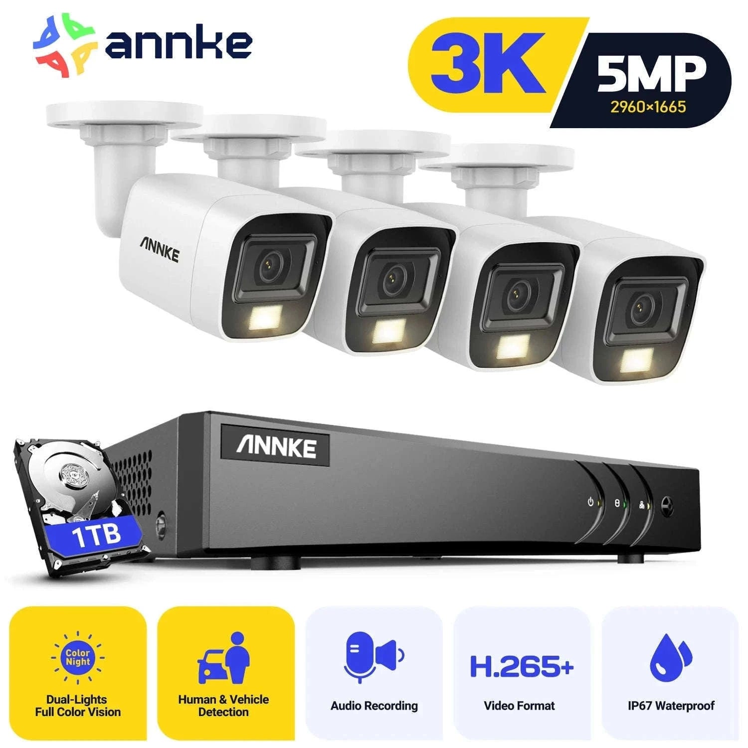 ANNKE 8CH 5MP Security Camera System with Audio and Night Vision-1T / United Kingdom