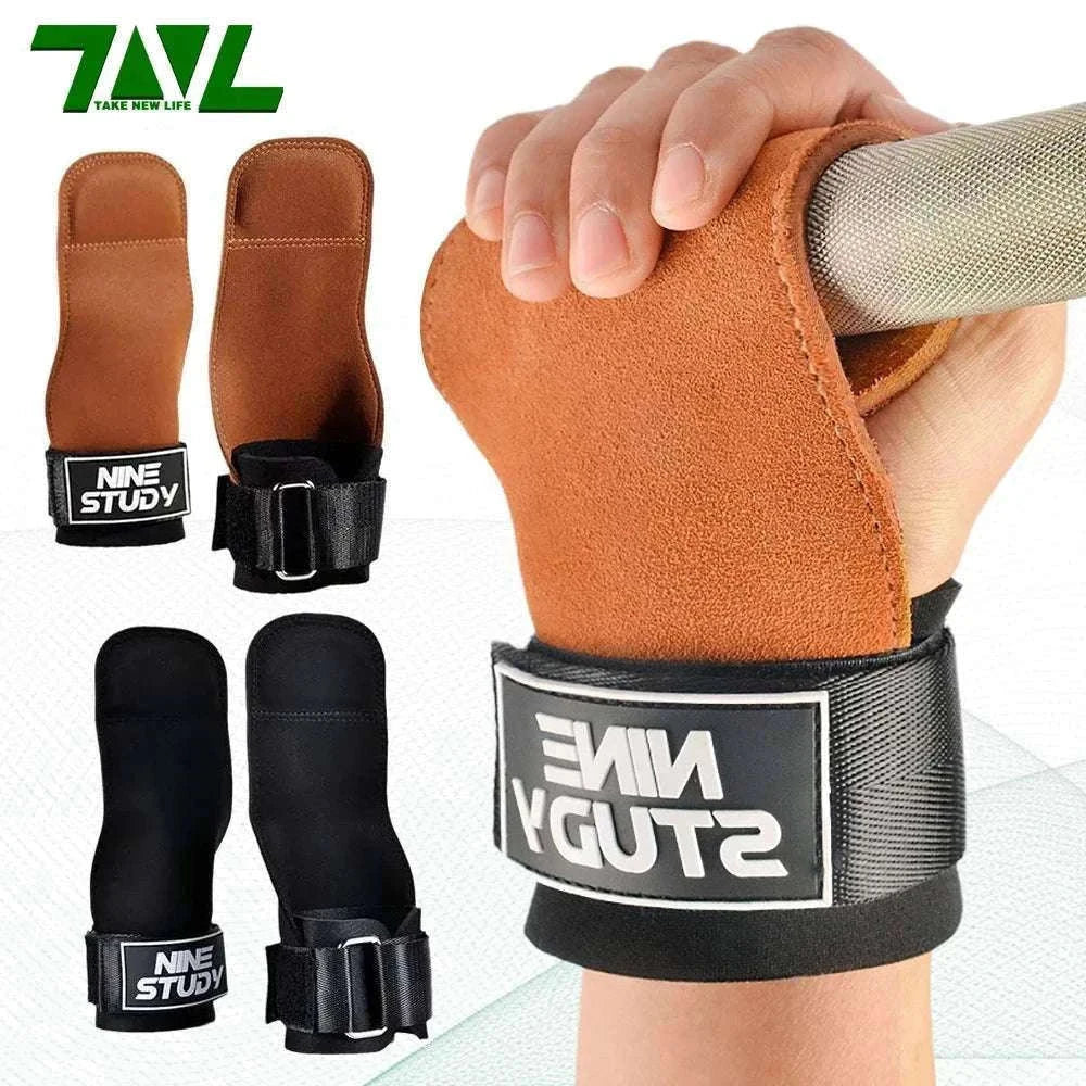Anti-Slip Gym Gloves with Wrist Straps for Weightlifting Support-Brown