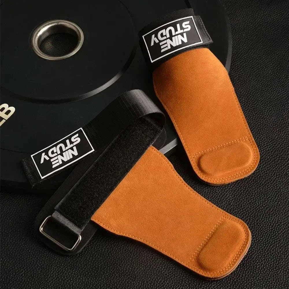 Anti-Slip Gym Gloves with Wrist Straps for Weightlifting Support-Brown