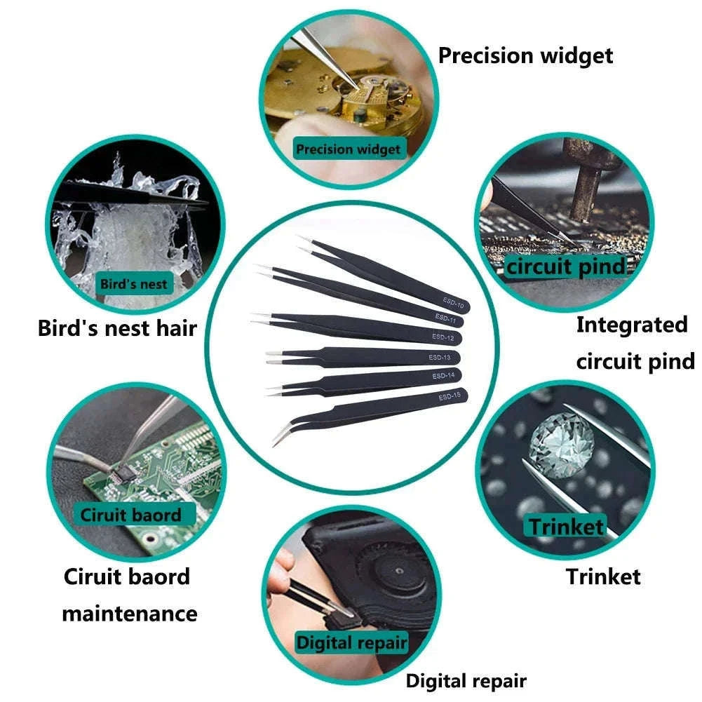 Anti-Static ESD Tweezers Set, 6-Piece Precision Tool Kit-6PCS
