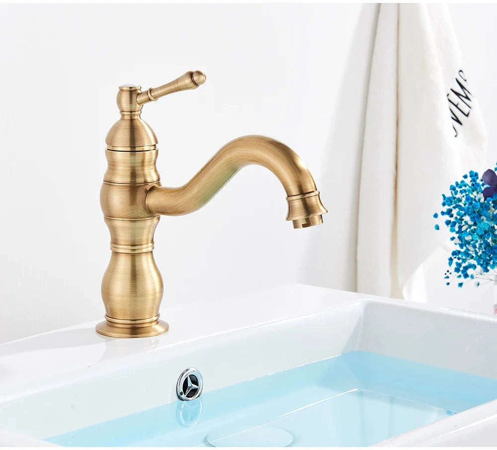 Antique Brass Basin Faucet Mixer Tap-Chrome Short