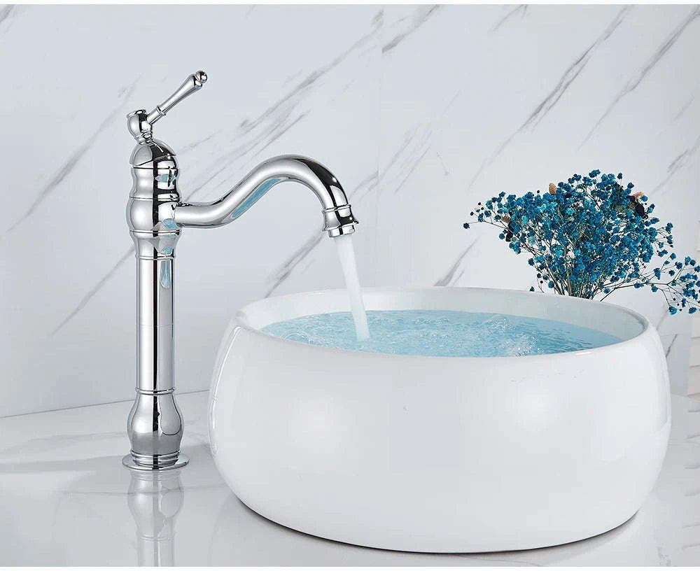 Antique Brass Basin Faucet Mixer Tap-Chrome Short