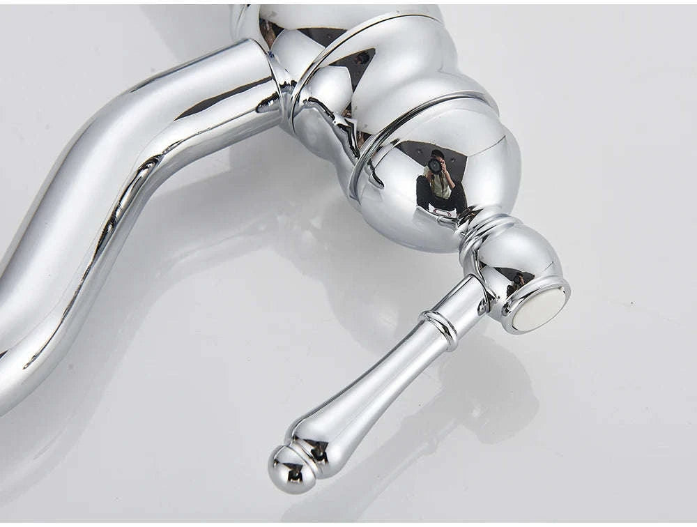 Antique Brass Basin Faucet Mixer Tap-Chrome Short