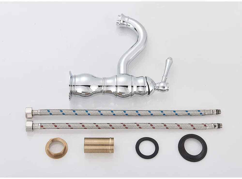 Antique Brass Basin Faucet Mixer Tap-Chrome Short