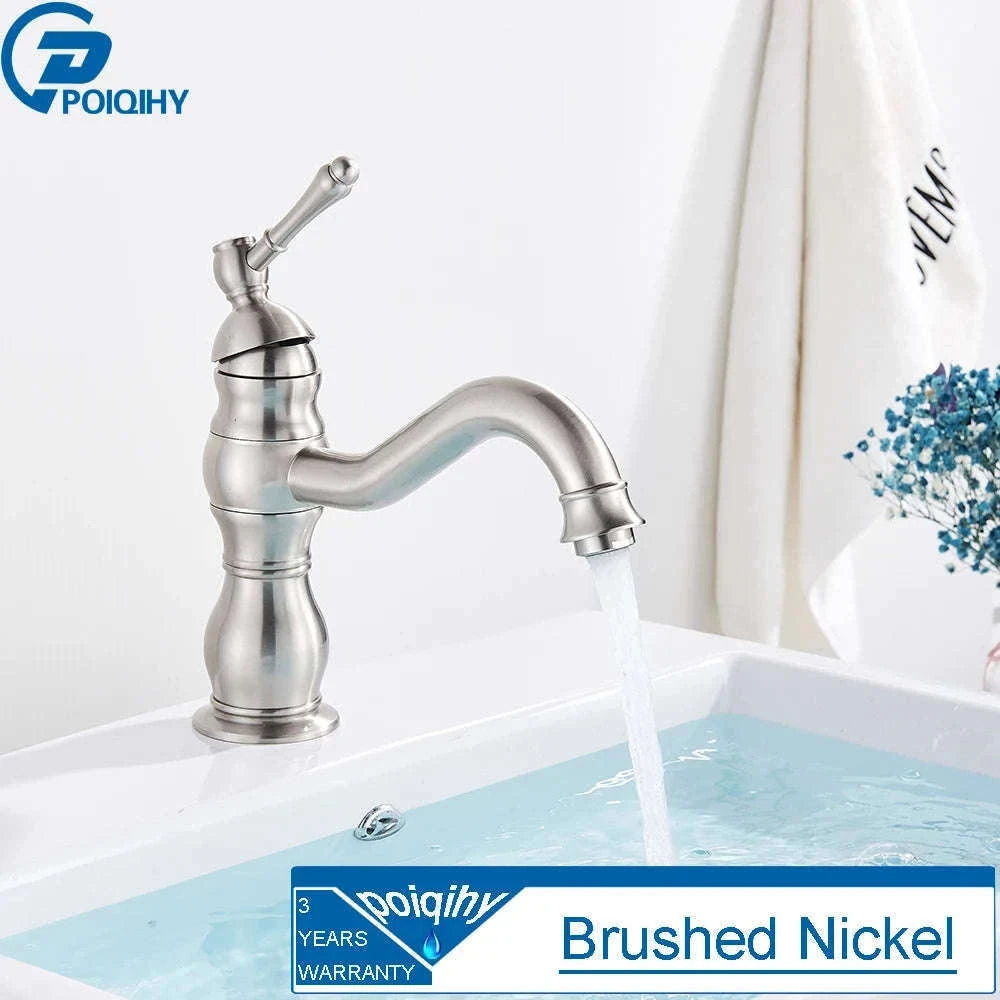 Antique Brass Basin Faucet Mixer Tap with Ceramic Valve-Chrome Short