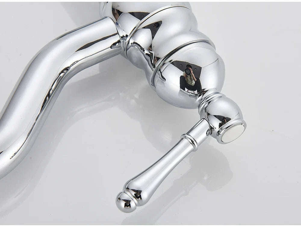Antique Brass Basin Faucet Mixer Tap with Ceramic Valve-Chrome Short
