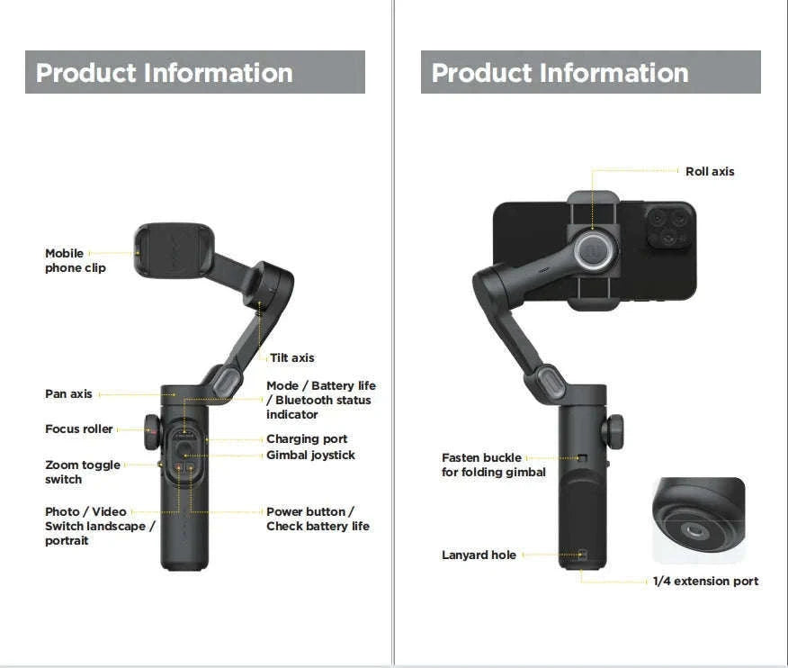 AOCHUAN 3-Axis Handheld Gimbal Stabilizer for Smartphones-With RGB lights