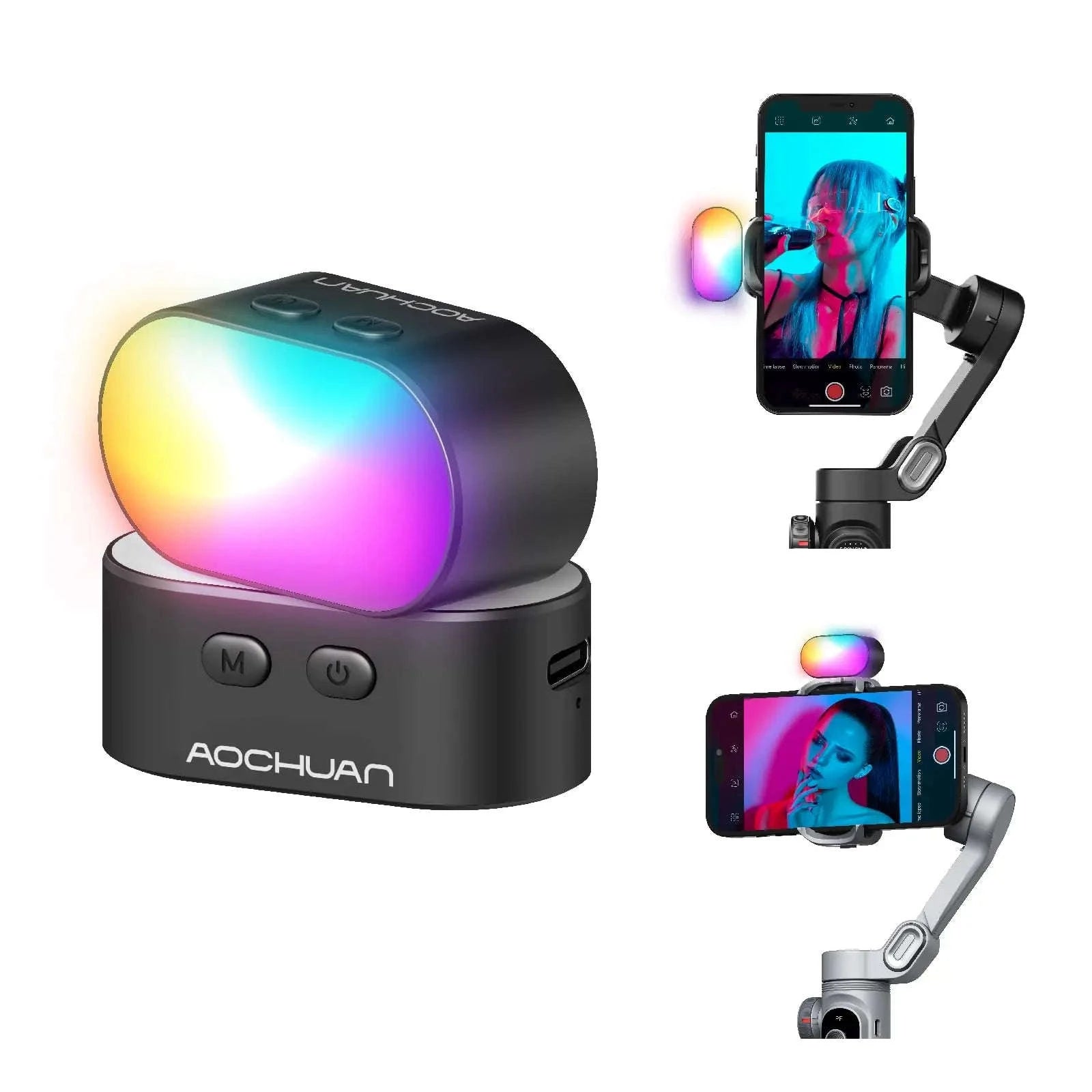 AOCHUAN RGB Magnetic Fill Light for Gimbals and Mobile Photography-Black