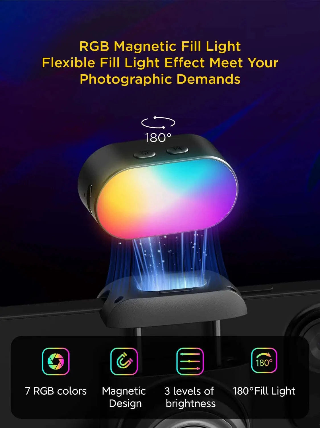 AOCHUAN RGB Magnetic Fill Light for Gimbals and Mobile Photography-Black