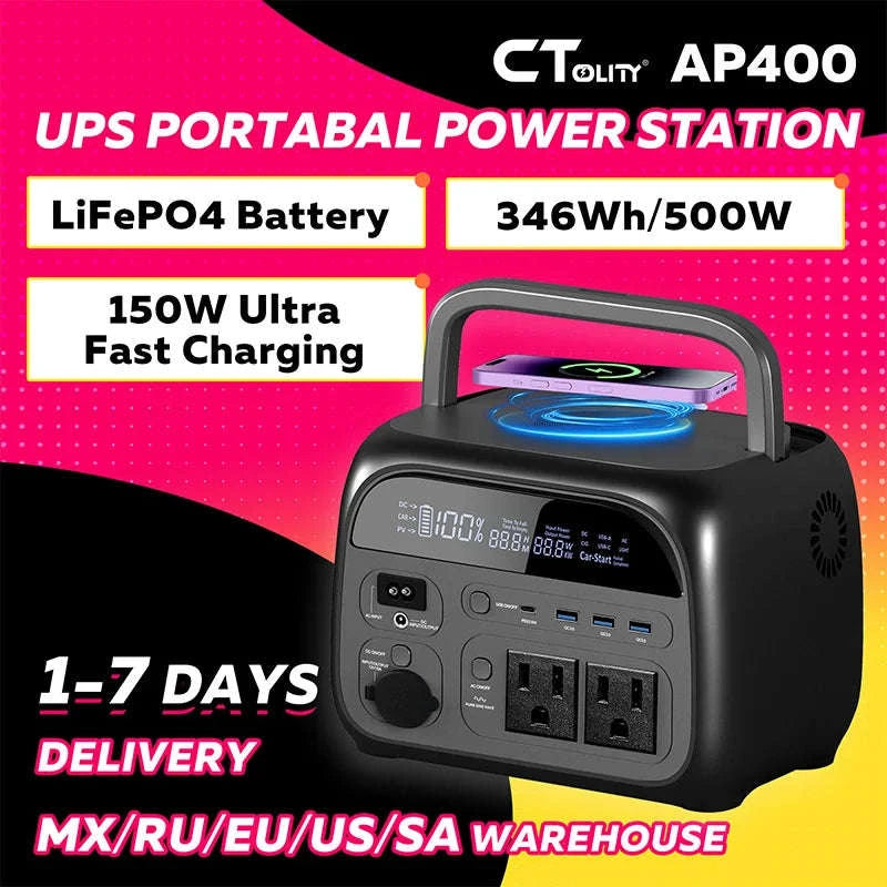 AP400 Portable Power Station 500W 345.6Wh LiFePO4 Battery-500W 220V EU Plug / Poland