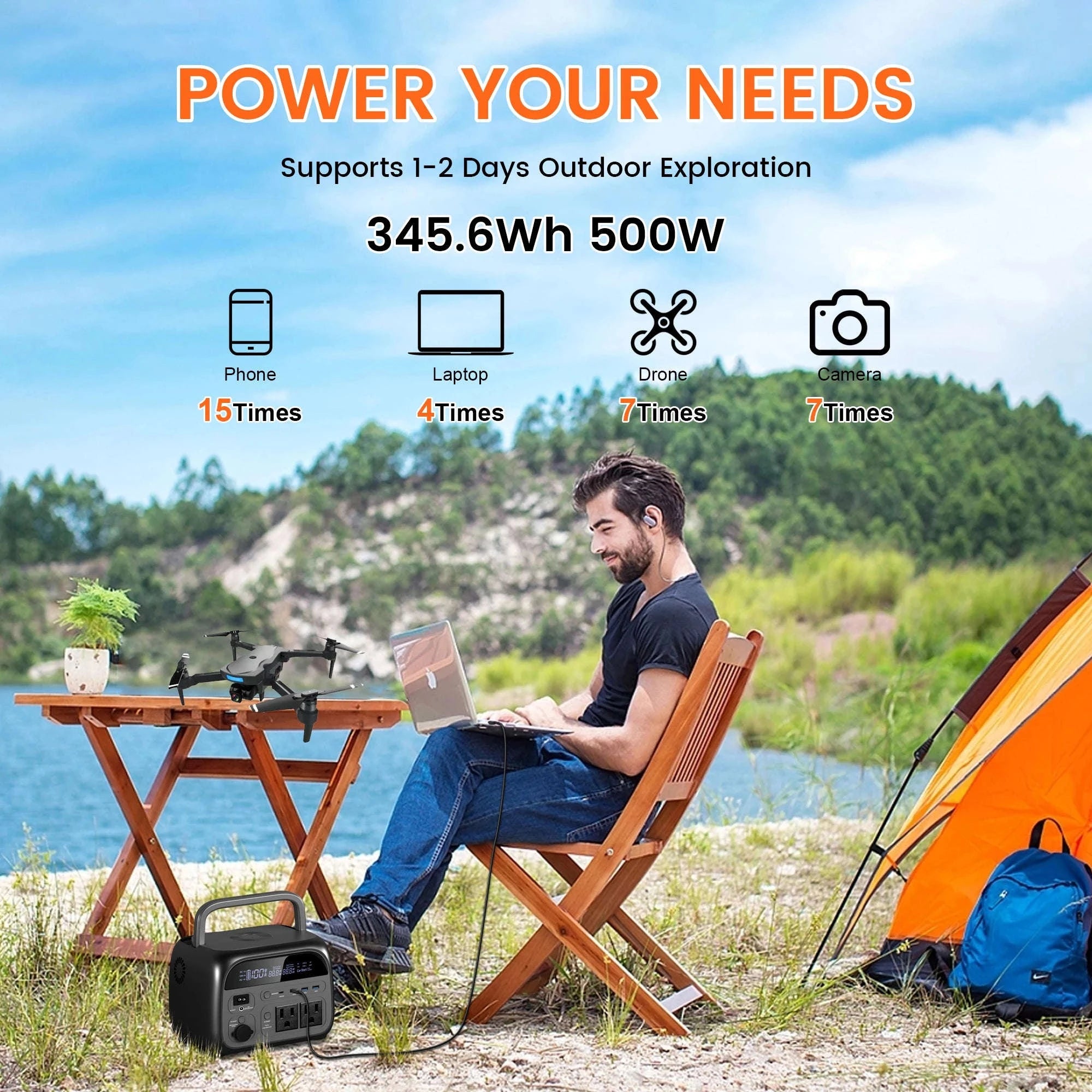 AP400 Portable Power Station 500W 345.6Wh LiFePO4 Battery-500W 220V EU Plug / Poland