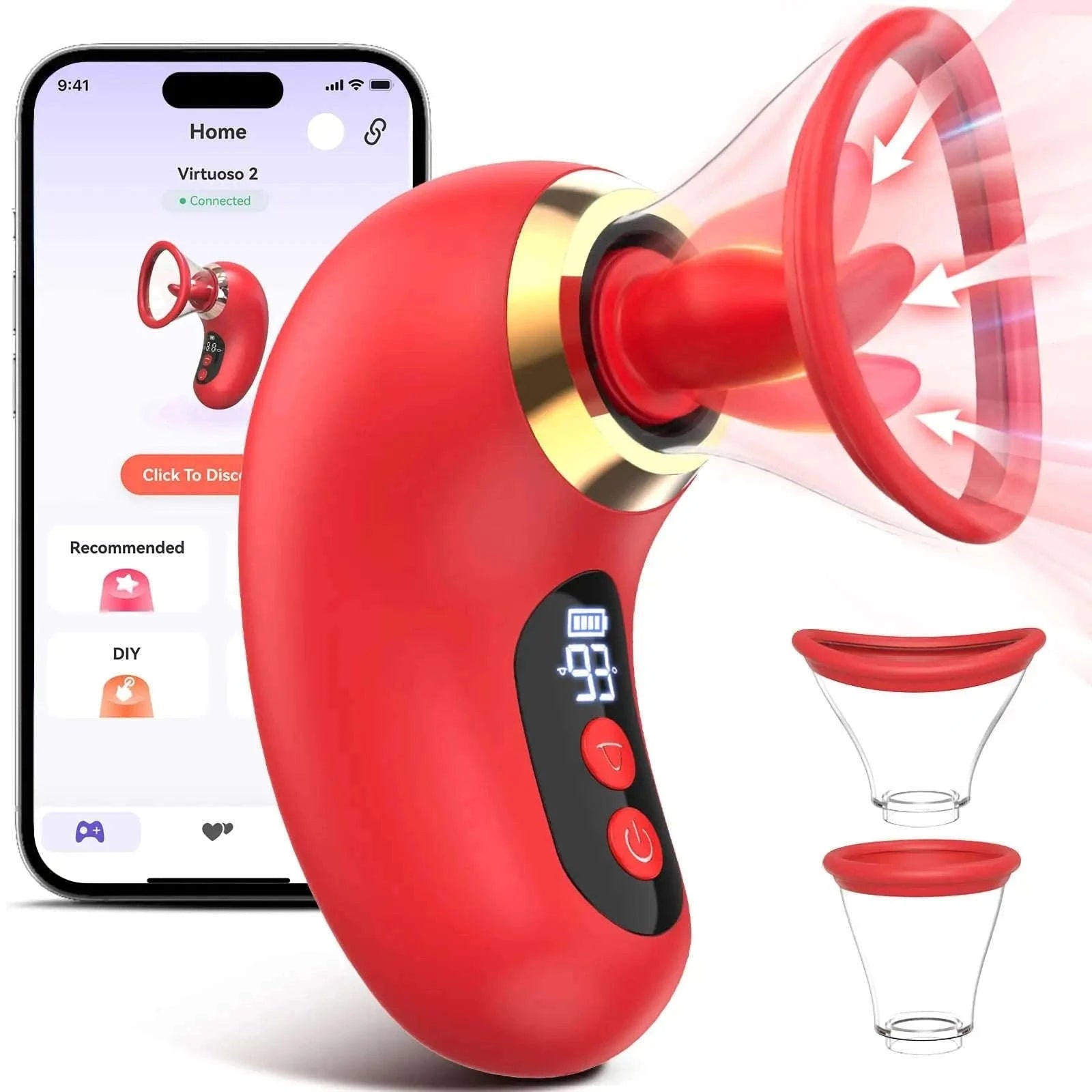 APP Control Clitoral Sucker Vibrator with Licking Modes-1041-DH-Red / United States