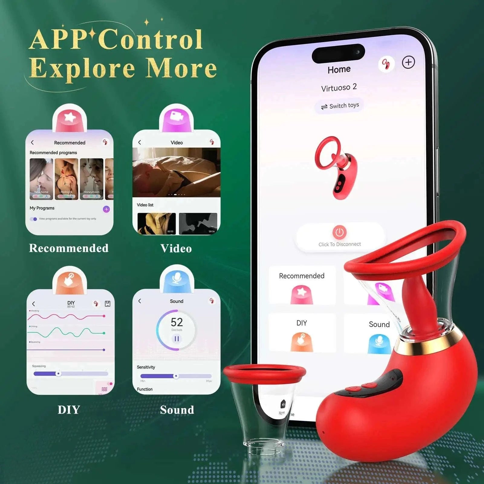 APP Control Clitoral Sucker Vibrator with Licking Modes-1041-DH-Red / United States