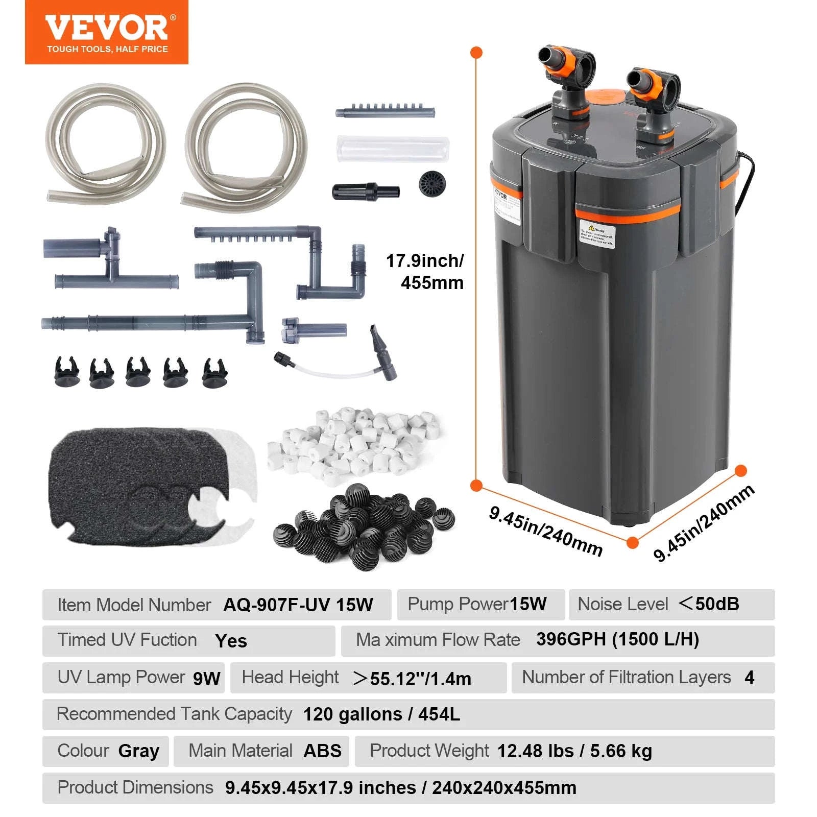 Aquarium Filter 264GPH 3-Stage Canister Filter with UV Protection-2000L / CZECH REPUBLIC