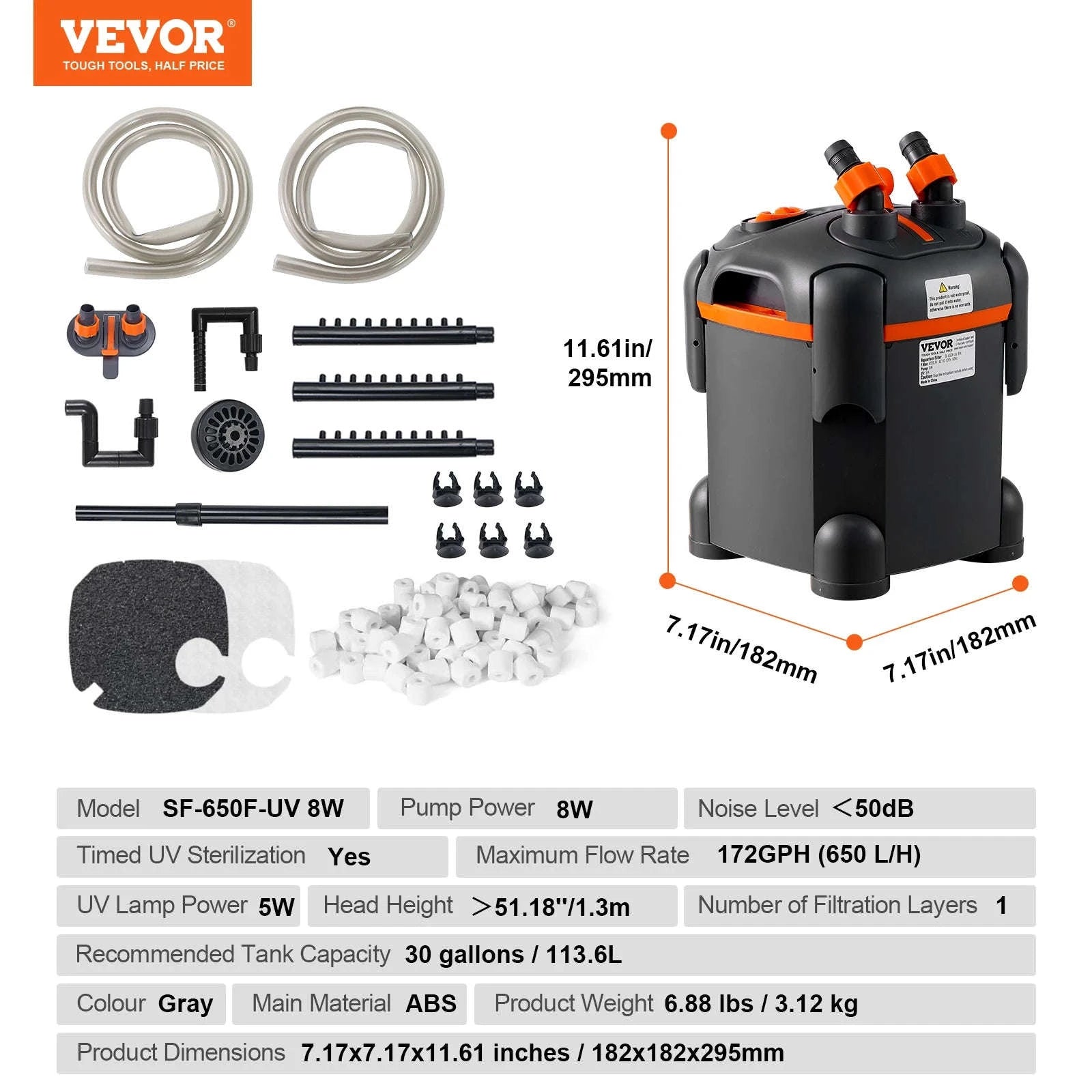 Aquarium Filter 264GPH 3-Stage Canister Filter with UV Protection-2000L / CZECH REPUBLIC