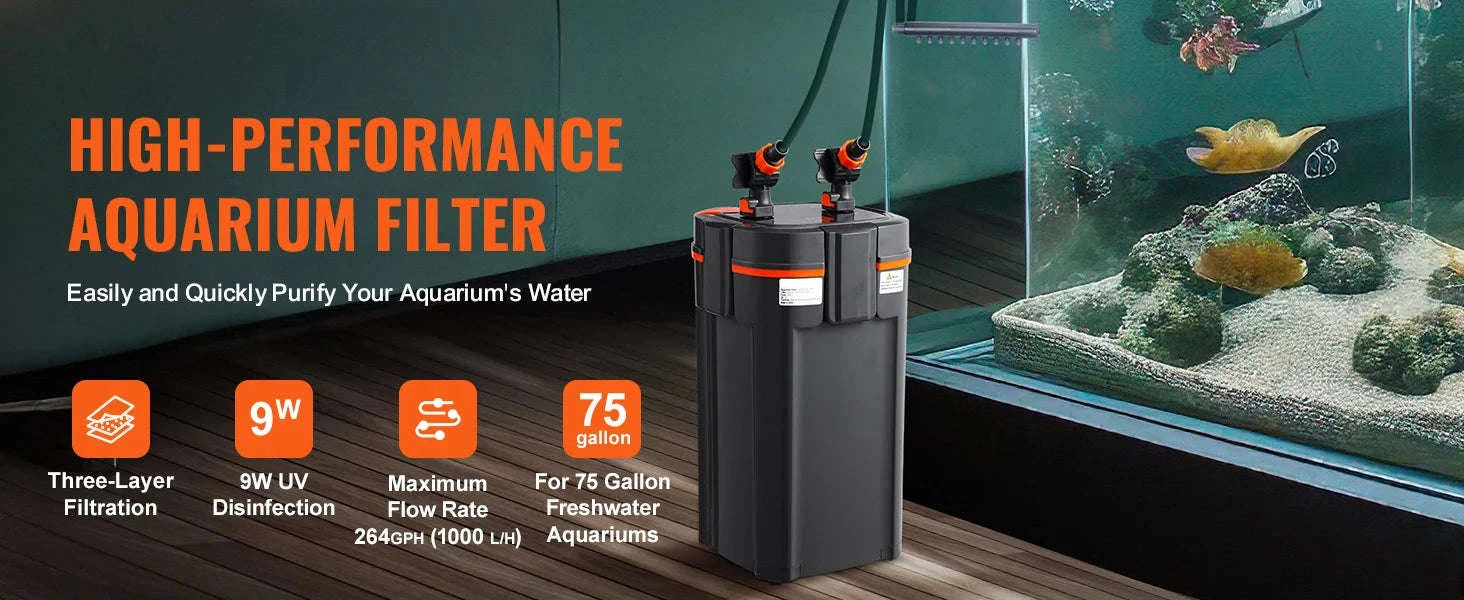 Aquarium Filter 264GPH 3-Stage Canister Filter with UV Protection-2000L / CZECH REPUBLIC