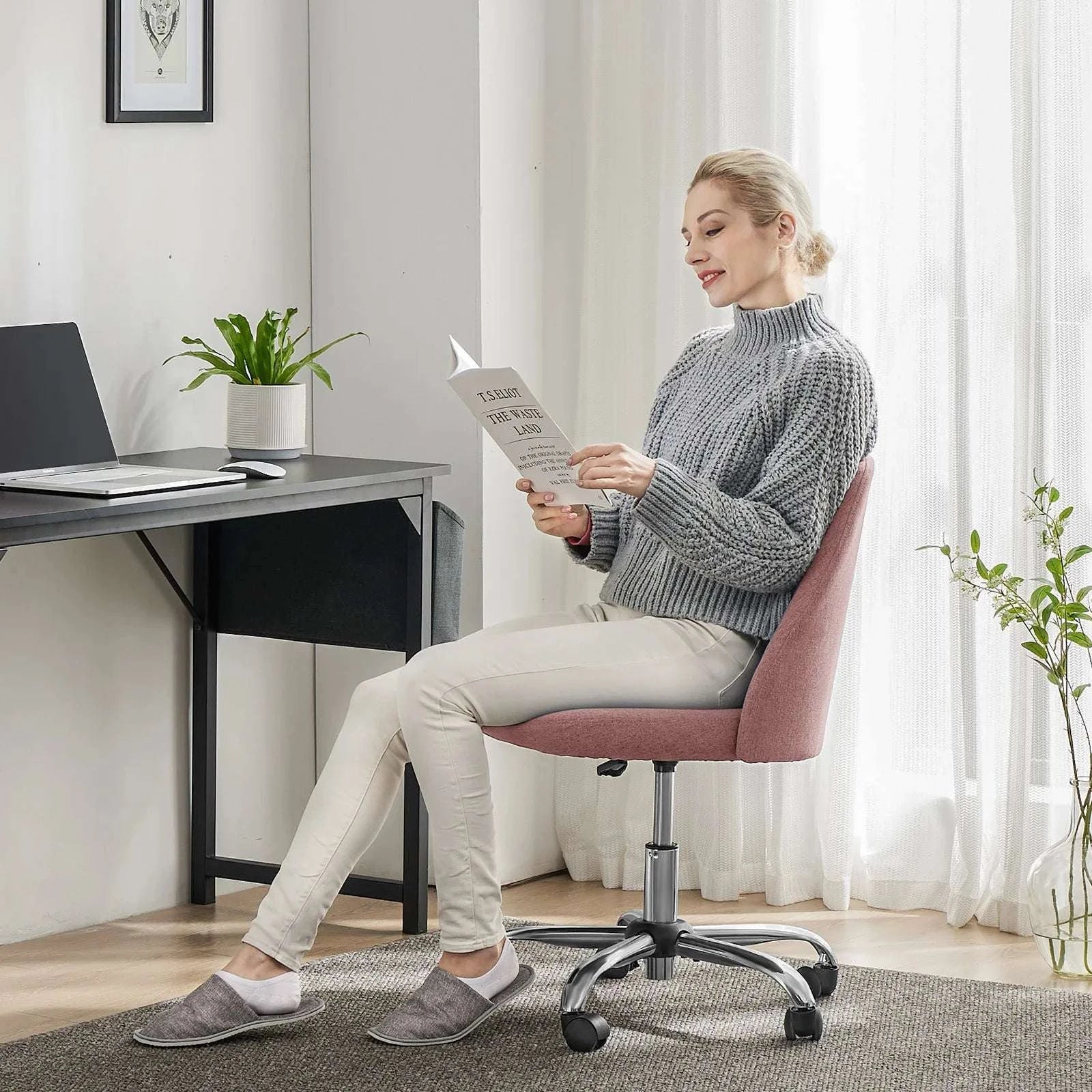 Armless Adjustable Swivel Desk Chair with Wheels and Back Support-DARK GRAY / United States