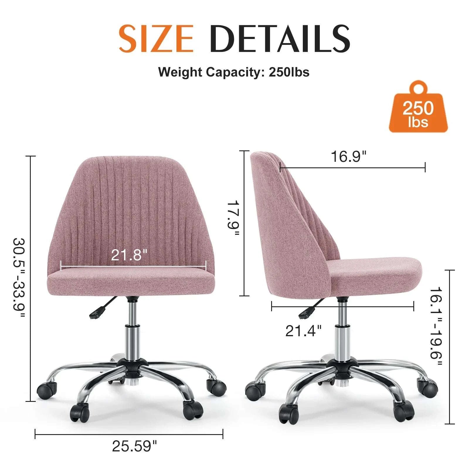 Armless Adjustable Swivel Desk Chair with Wheels and Back Support-DARK GRAY / United States