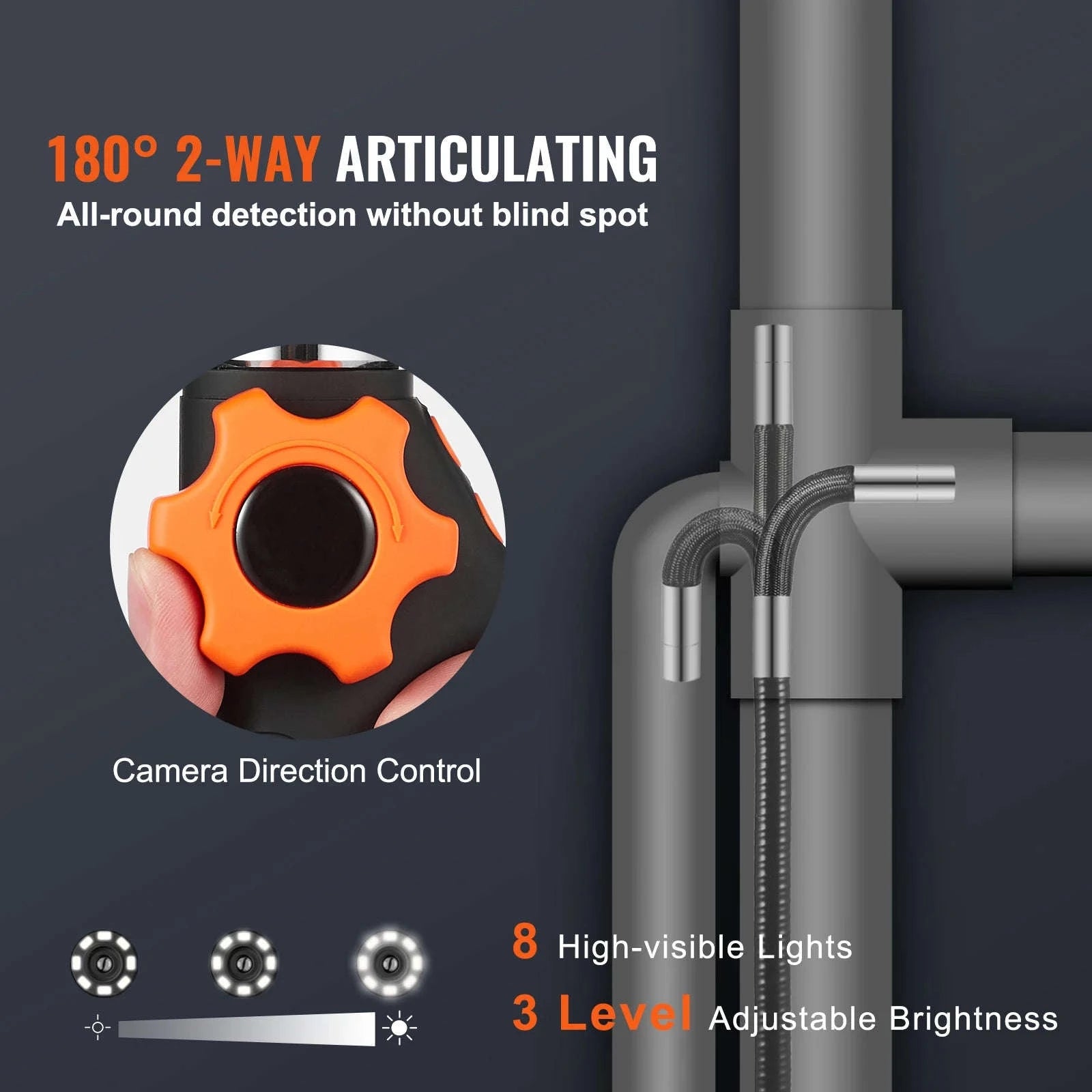 Articulating Borescope Camera with Light, 5" 1080P Screen, 6.4mm Lens-spain