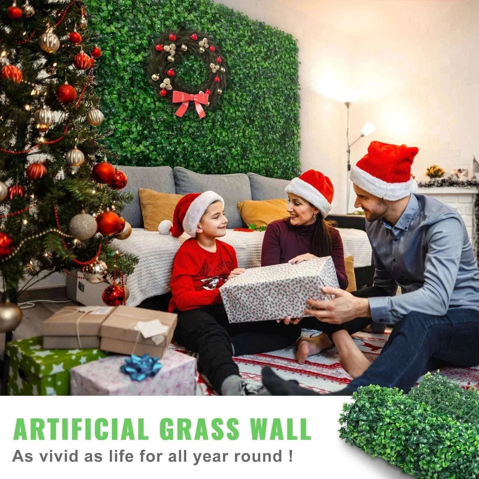 Artificial Boxwood Hedge Wall Panels 24 PCS UV Grass Backdrop-24x16in / Poland