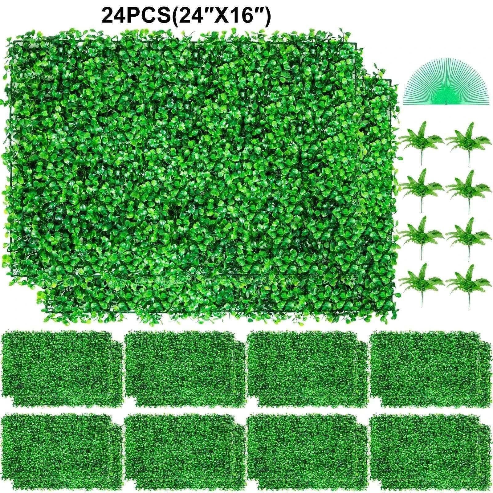 Artificial Boxwood Hedge Wall Panels 24 PCS UV Grass Backdrop-24x16in / Poland