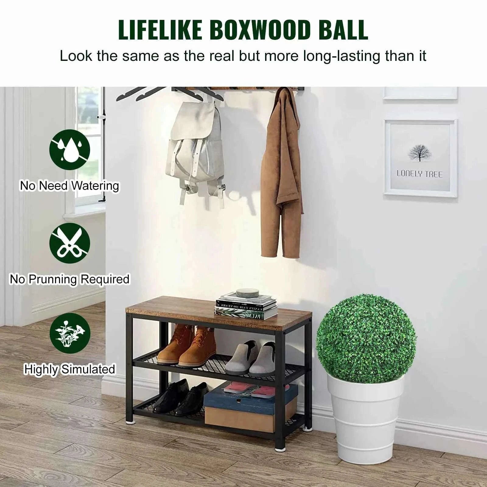 Artificial Boxwood Topiary Trees 16 Inch Ball Shape, 2 Pack-16in / United States