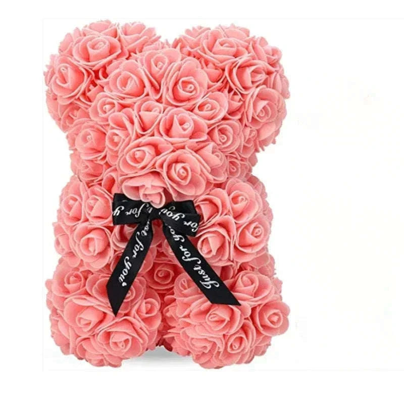 Artificial Flower Eternal Rose Teddy Bear Gift for Celebrations-PInk