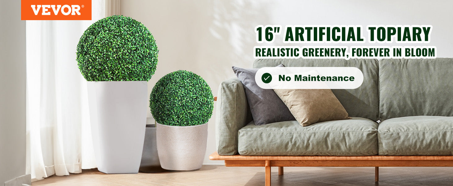 Artificial Boxwood Topiary Trees 16 Inch Ball Shape, 2 Pack