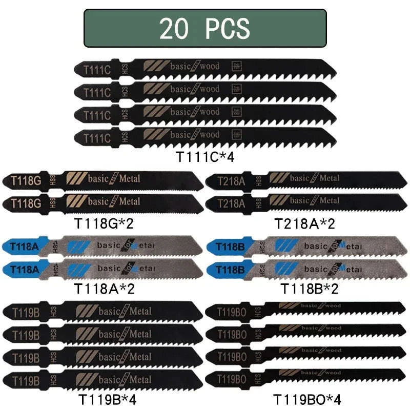 Assorted HCS T‑Shank Jigsaw Blades Set-20 pcs
